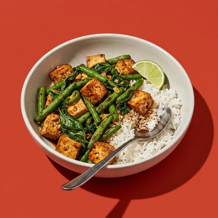 Tofu al basilico con fagiolini e peperoncino, foto 3