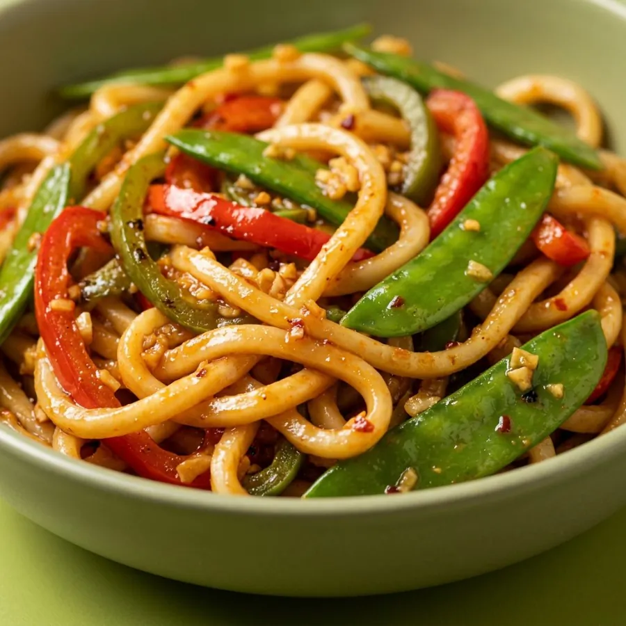 Udon con chile dulce, pimientos y tirabeques, foto 2