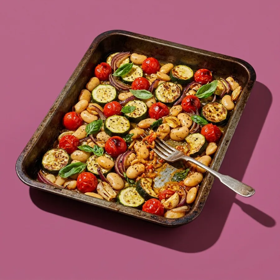 Courgette, tomato and butter bean traybake with basil, photo 3