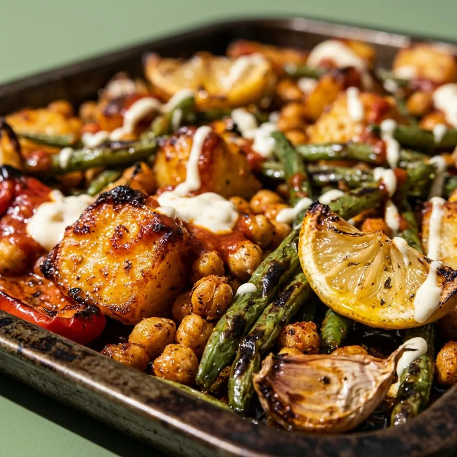 Bandeja al horno estilo bravas con patatas, garbanzos y judías verdes, foto 2