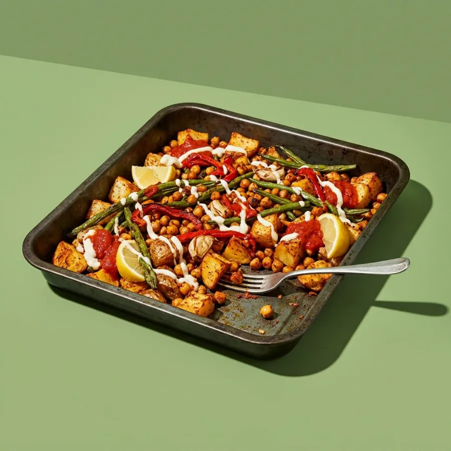 Bandeja al horno estilo bravas con patatas, garbanzos y judías verdes, foto 3