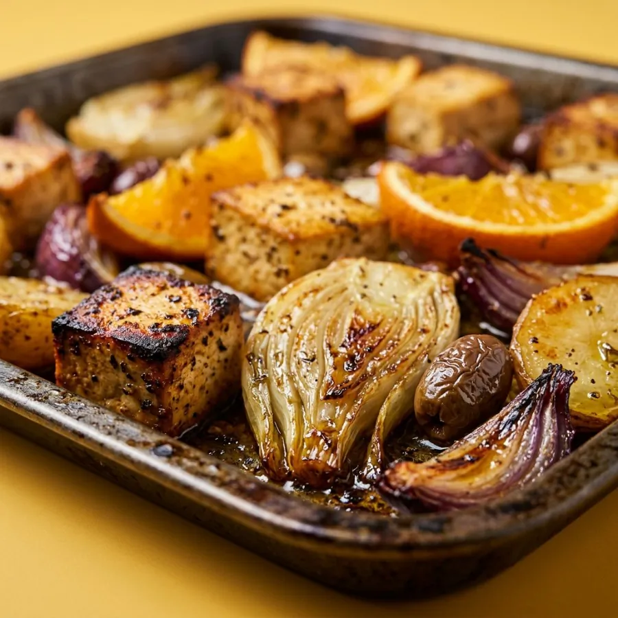 Bandeja al horno de hinojo, naranja y aceitunas con tofu, foto 2