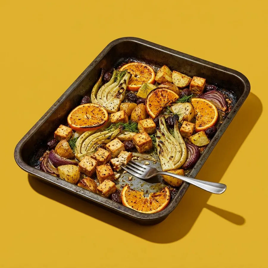Bandeja al horno de hinojo, naranja y aceitunas con tofu, foto 3