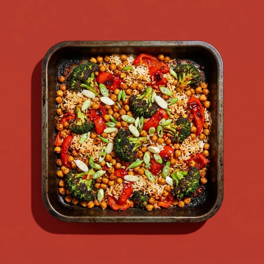 Pois chiches croustillants au piment et brocoli au four
