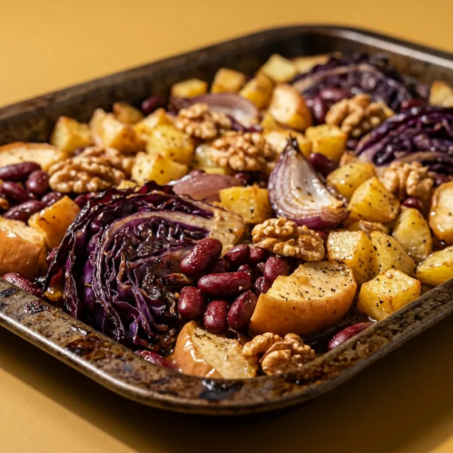 Red cabbage, apple and kidney bean traybake, photo 2