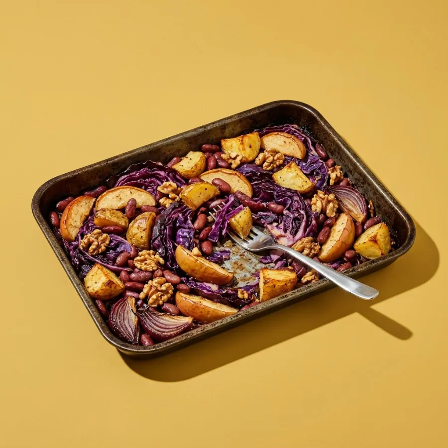 Red cabbage, apple and kidney bean traybake, photo 3