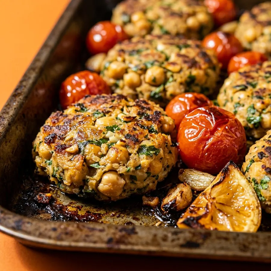 Galettes de pois chiches aux herbes, tomates rôties, photo 2