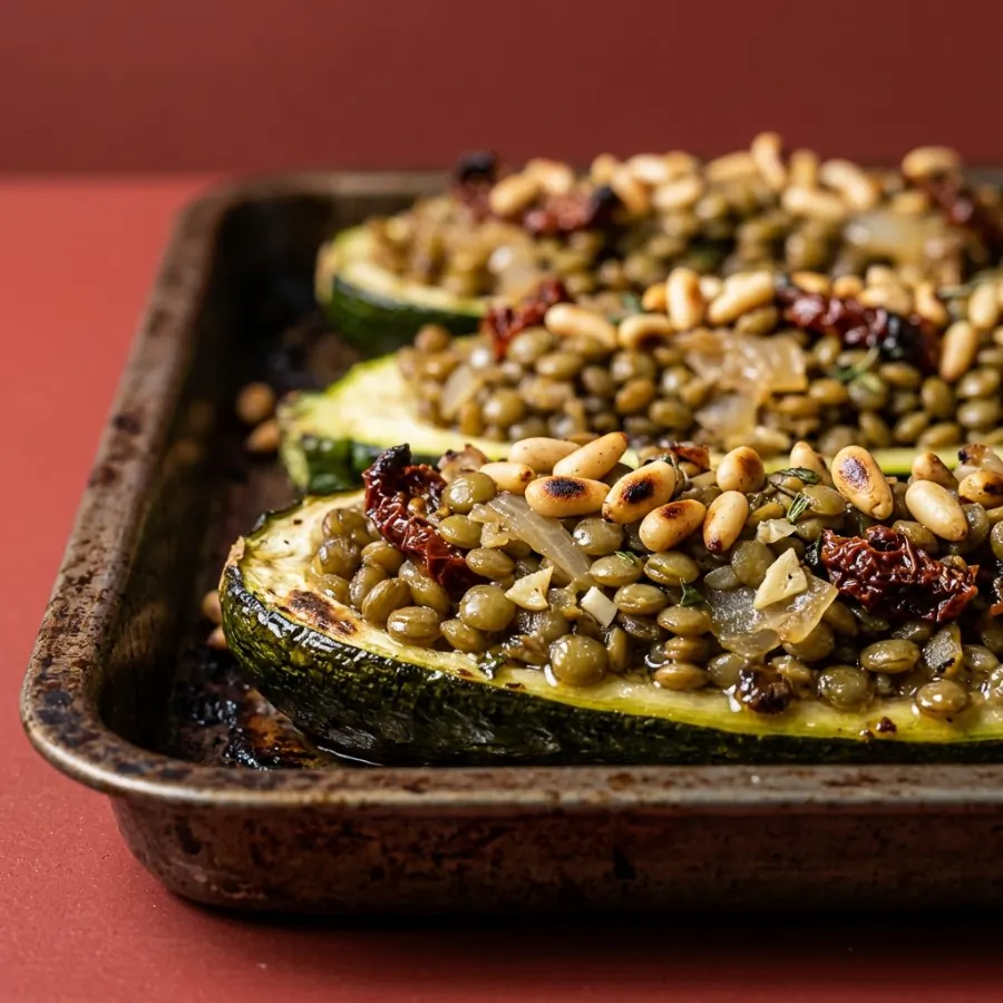 Lentil-stuffed courgette boats with pine nuts, photo 2