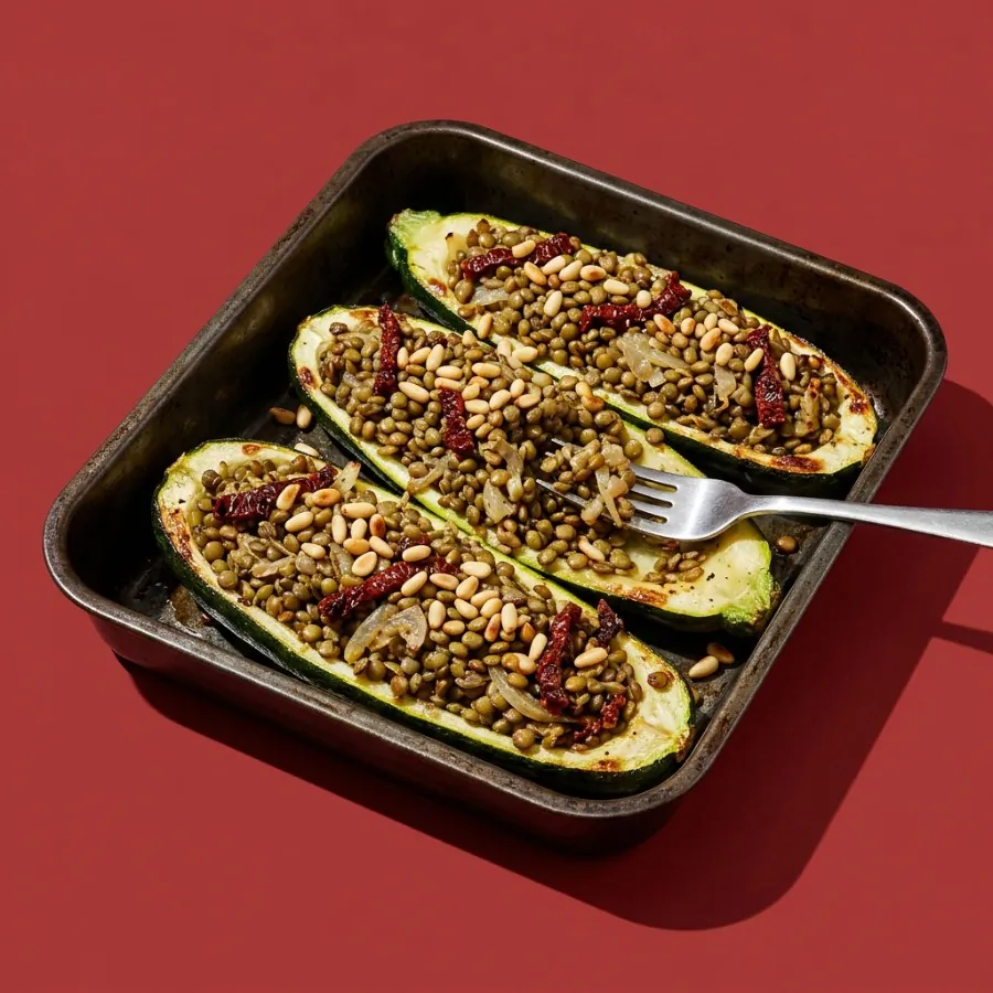 Lentil-stuffed courgette boats with pine nuts, photo 3