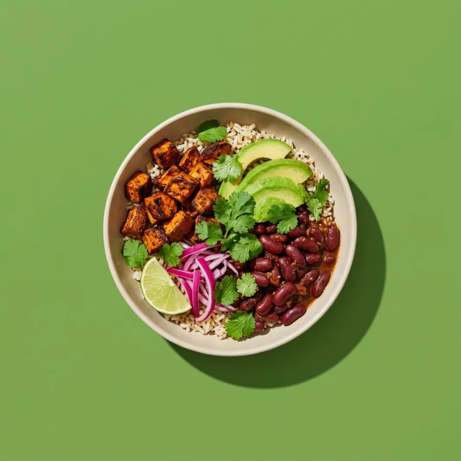 Smoky kidney bean and sweet potato rice bowl