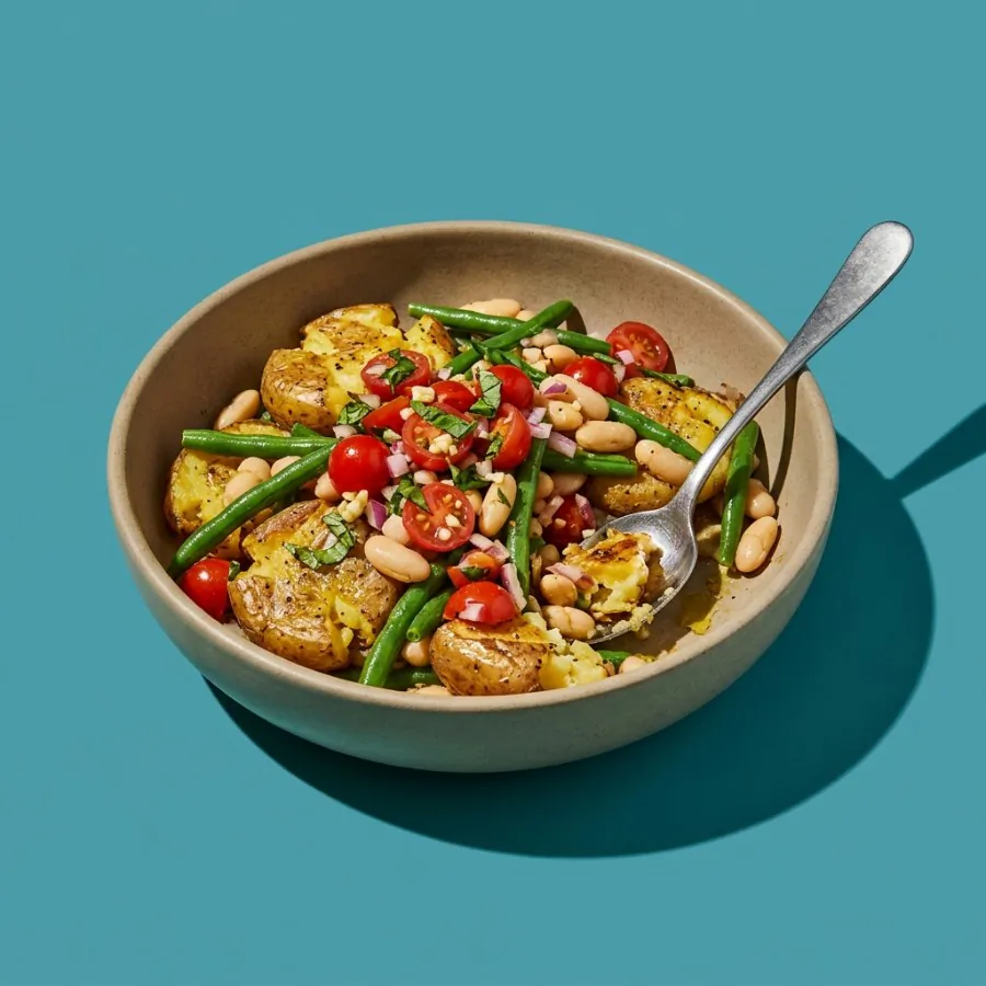 Smashed potato bowl with green beans and tomato salsa, photo 3