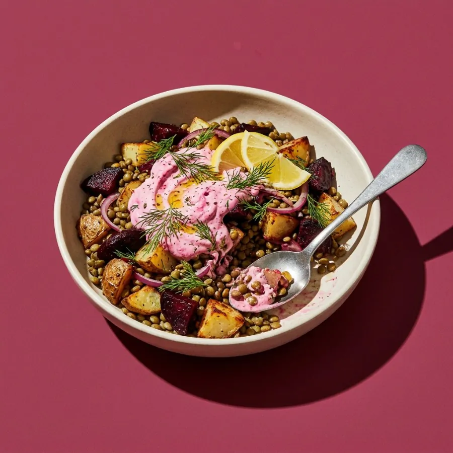 Kartoffel-Linsen-Bowl mit Roter Bete und Dilljoghurt, Foto 3