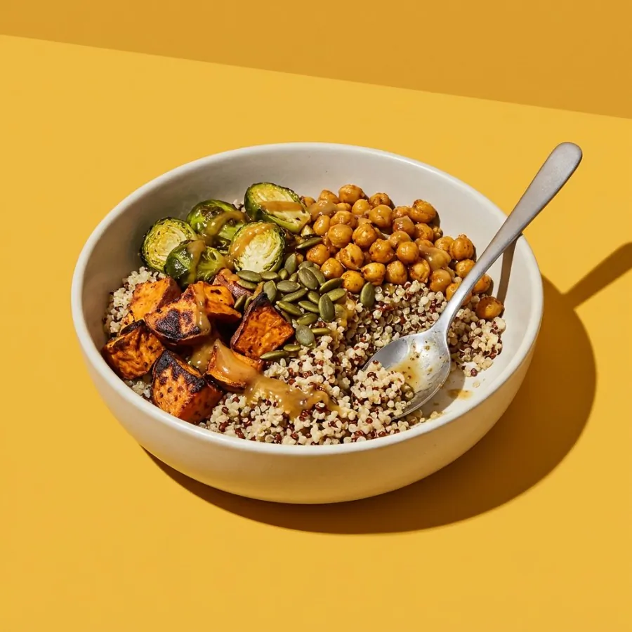 Bol de quinoa con coles de Bruselas y boniato con aliño de mostaza y arce, foto 3
