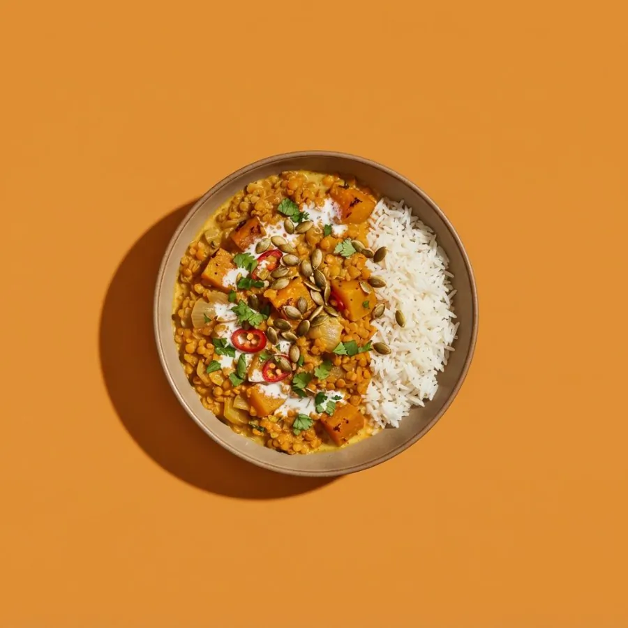 Curry de abóbora e lentilha