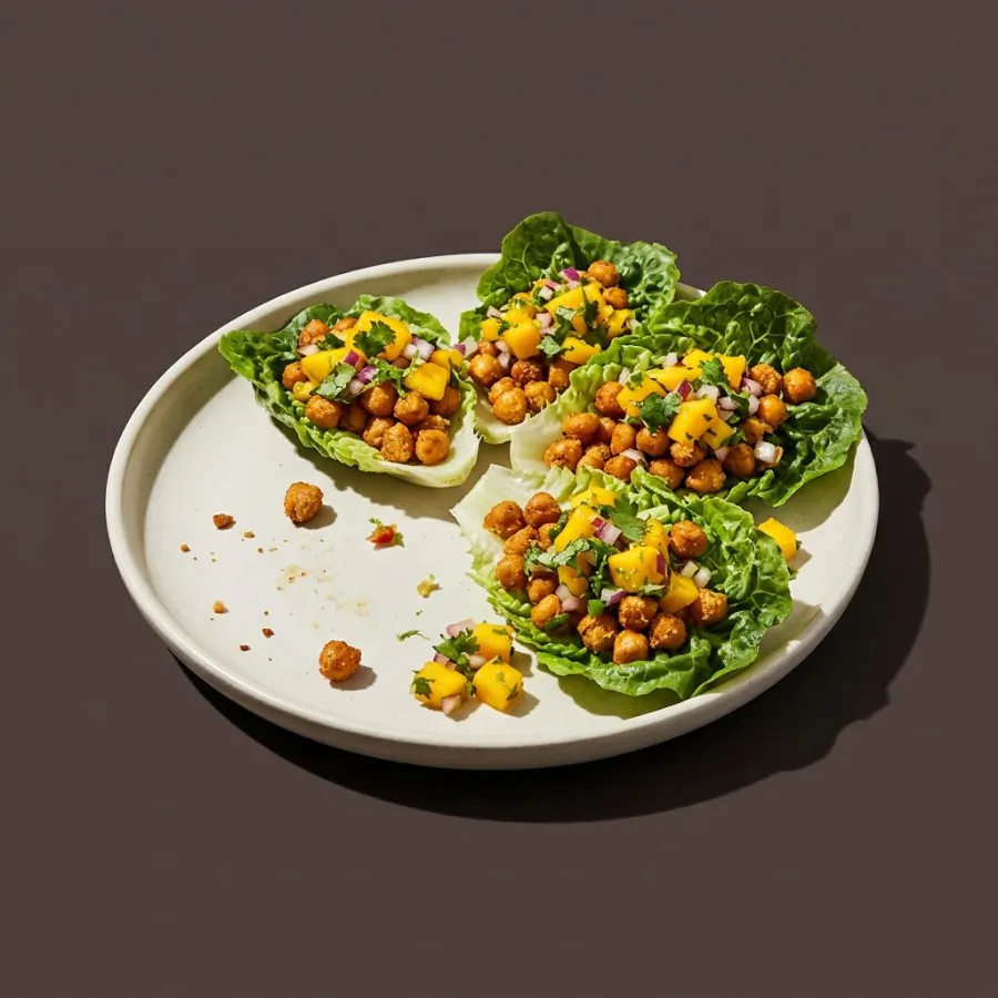 Feuilles de laitue garnies de pois chiches croustillants et salsa de mangue, photo 3