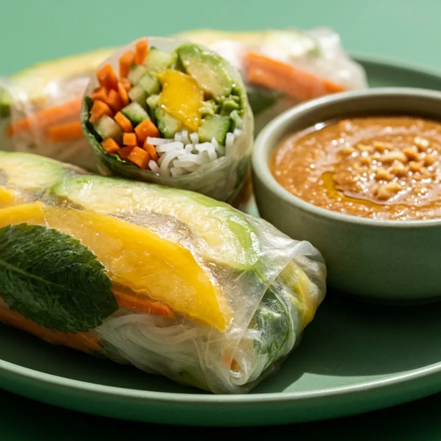 Rouleaux de galette de riz à la mangue et à l'avocat, sauce cacahuète, photo 2