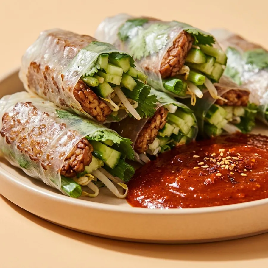 Rollitos de papel de arroz de tempeh y pepino con salsa de gochujang, foto 2