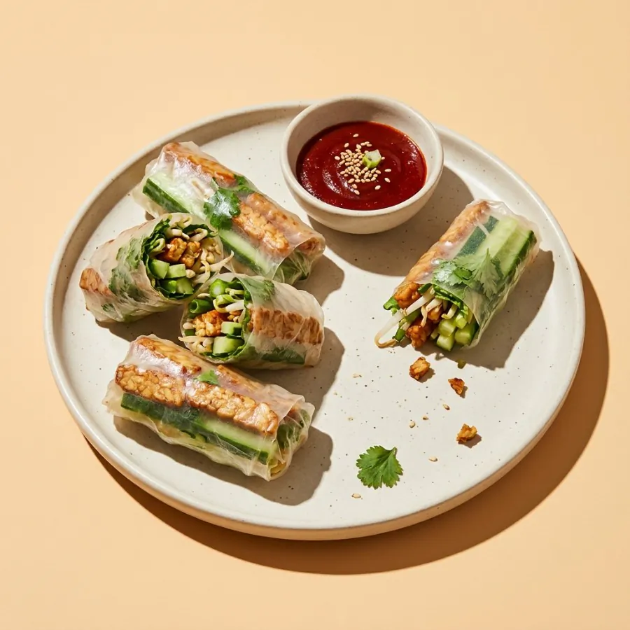 Rollitos de papel de arroz de tempeh y pepino con salsa de gochujang, foto 3