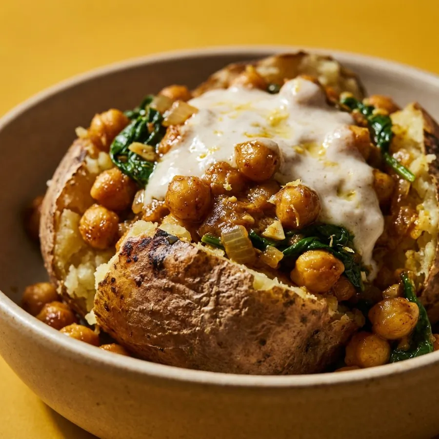 Pommes de terre au four, pois chiches au curry et yaourt au coco, photo 2