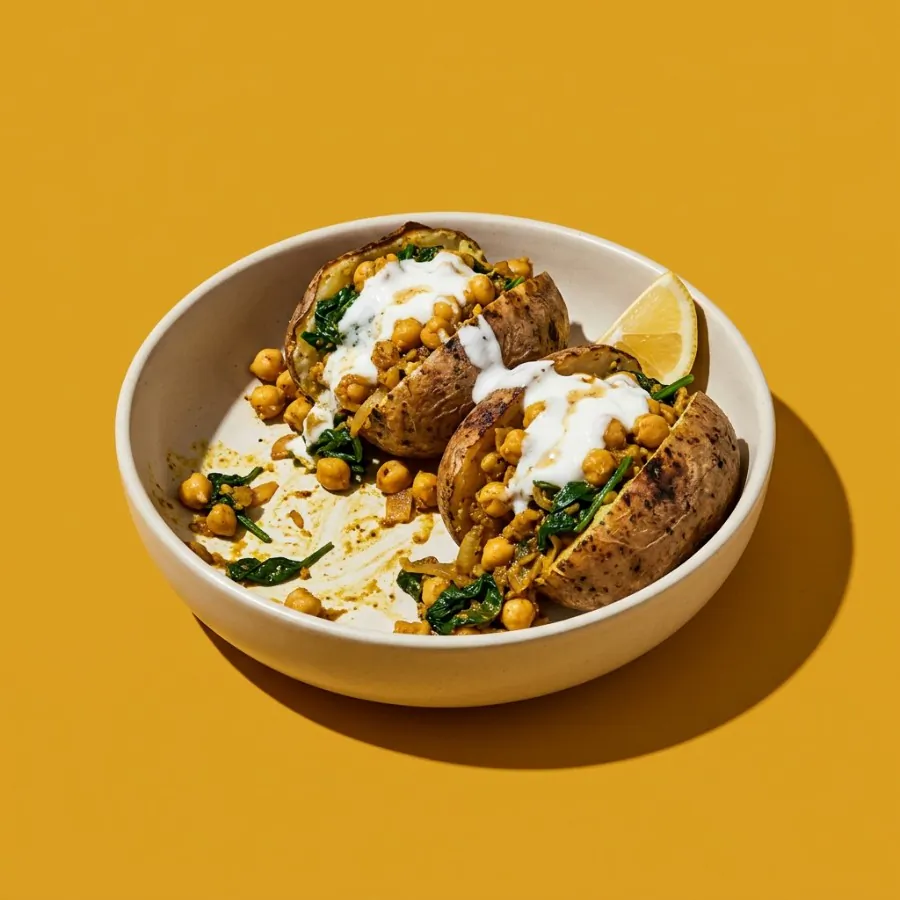 Pommes de terre au four, pois chiches au curry et yaourt au coco, photo 3