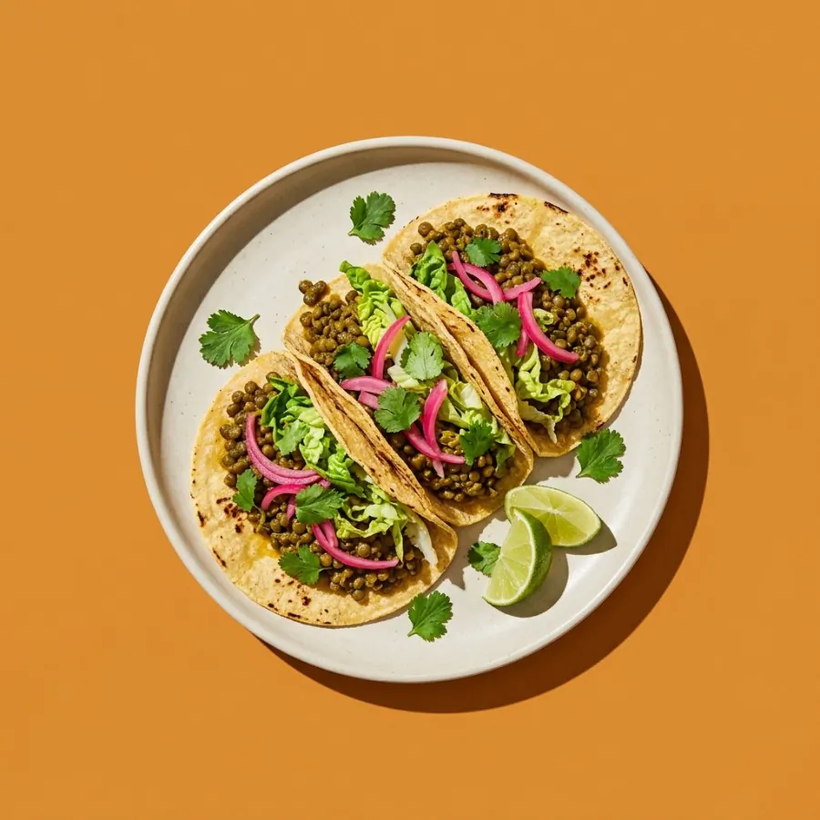 Spiced lentil tacos with pickled onion
