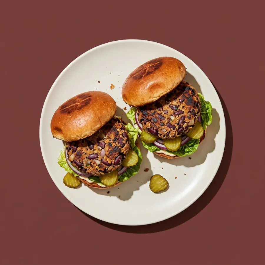 Hamburguesas de alubias rojas ahumadas con pepinillos