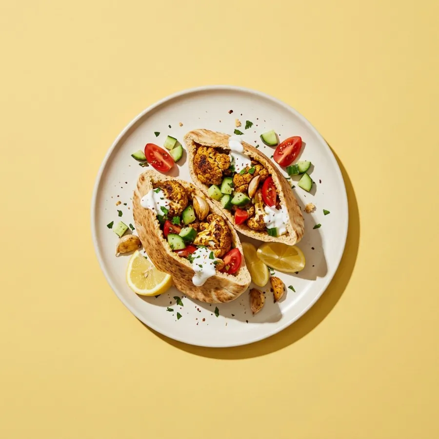 Roast cauliflower shawarma pittas