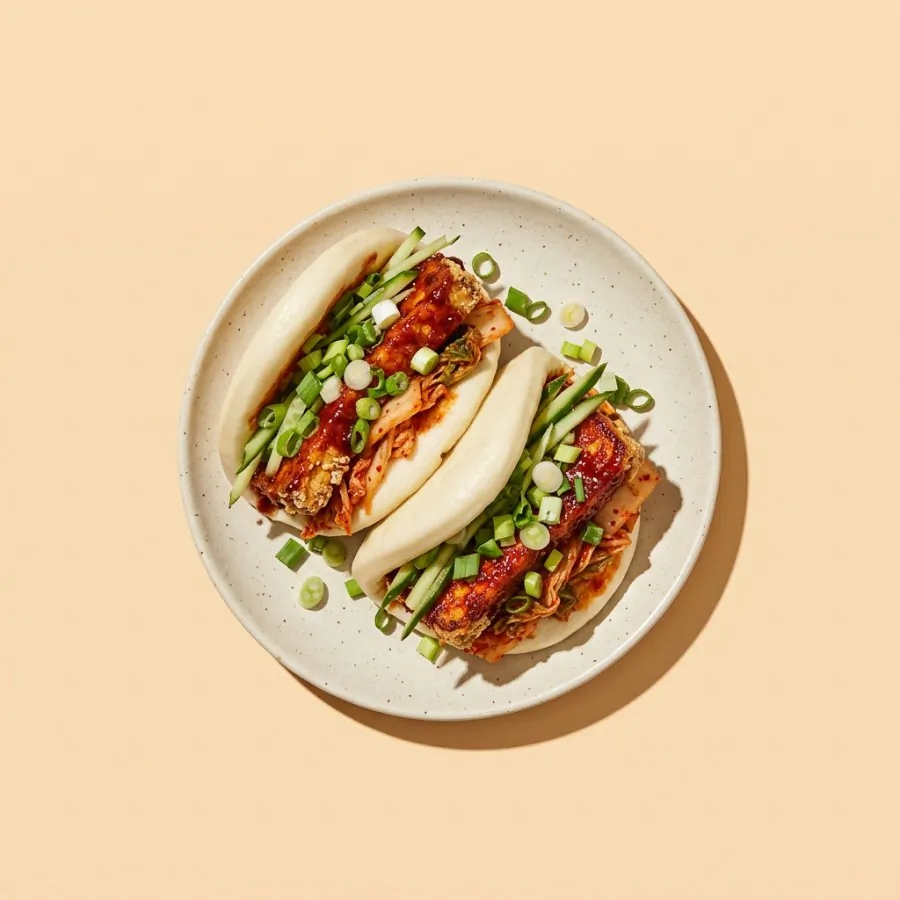 Pains bao au tofu gochujang et kimchi