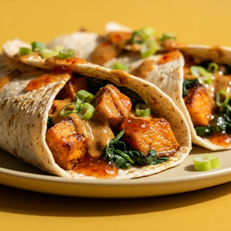 Wraps à la patate douce et aux épinards, sauce cacahuète, photo 2