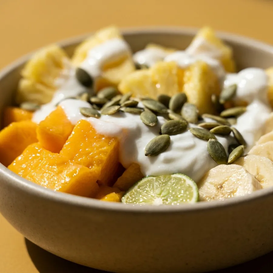 Tropical fruit bowls with coconut yogurt and seeds, photo 2