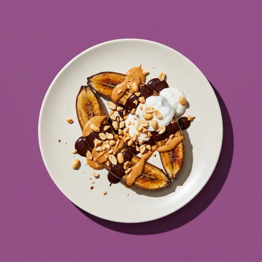 Bananes au four, beurre de cacahuète et chocolat noir