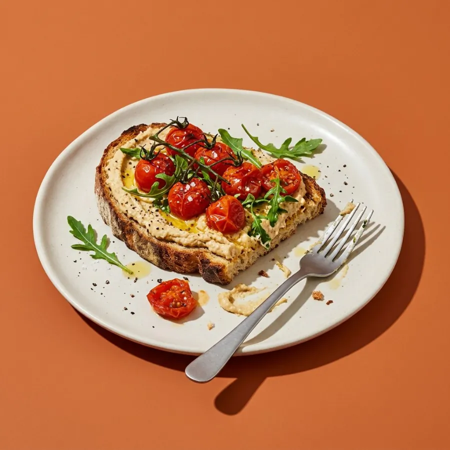 Tostada de masa madre con tomates asados y hummus, foto 3