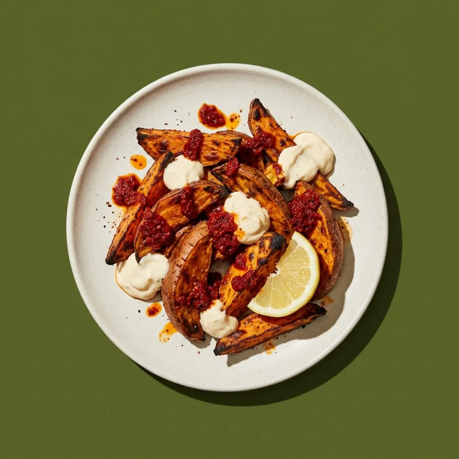 Batata-doce em gomos com harissa