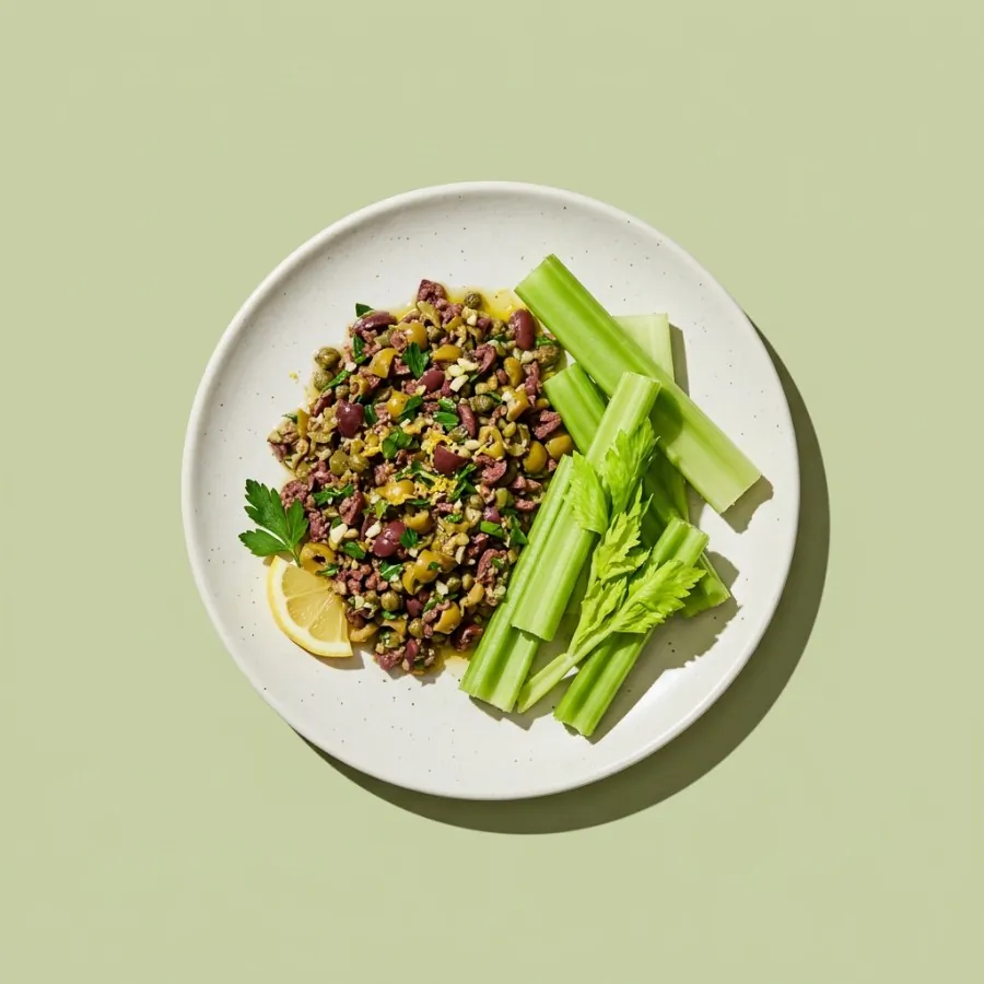 Tapenade de aceitunas con ramas de apio