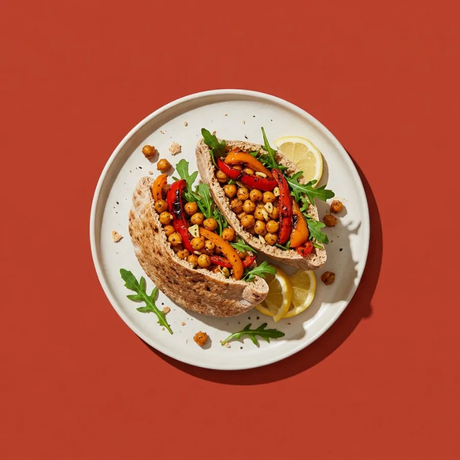 Chickpea and roast pepper pitta pockets
