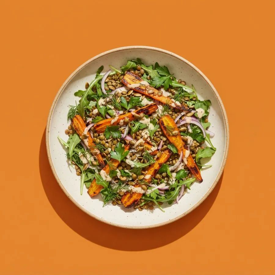 Roast carrot and lentil salad